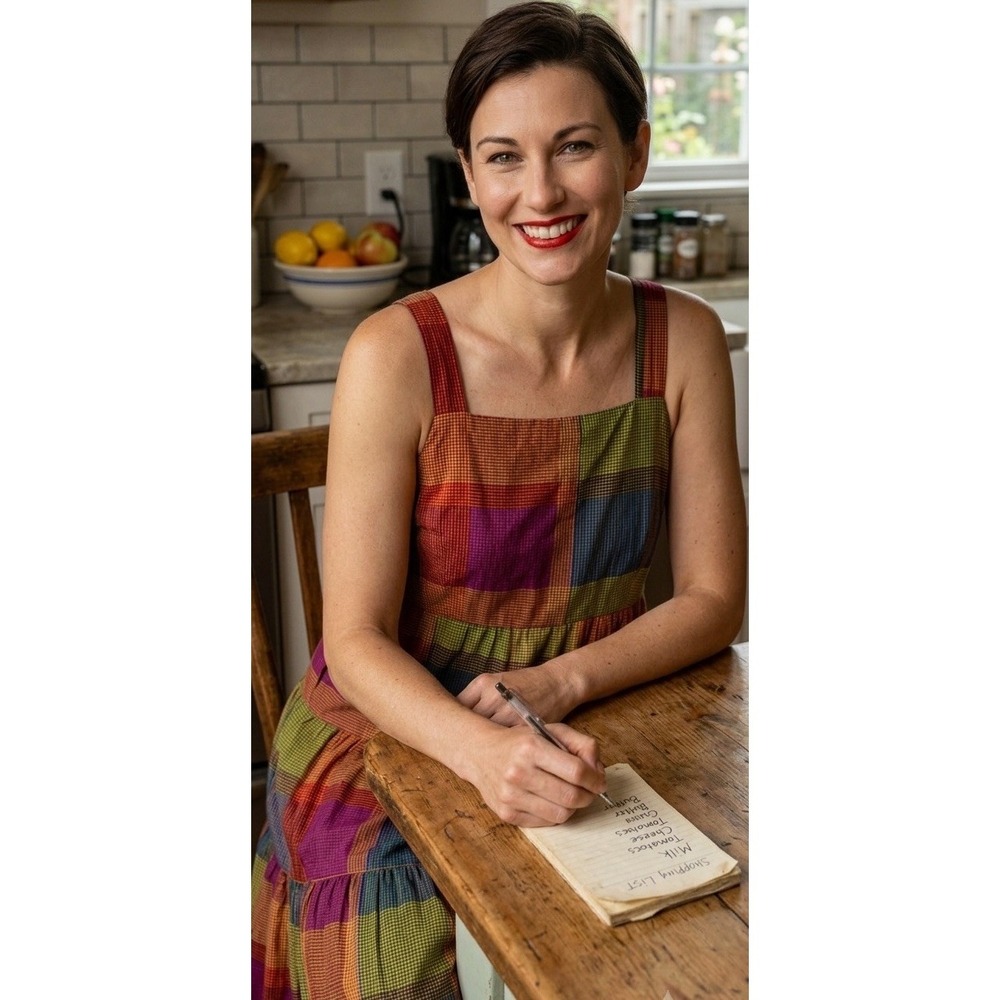Time And Tru Lana Madras Plaid Tiered Midi Dress 16/18 Multicolor Rainbow Check